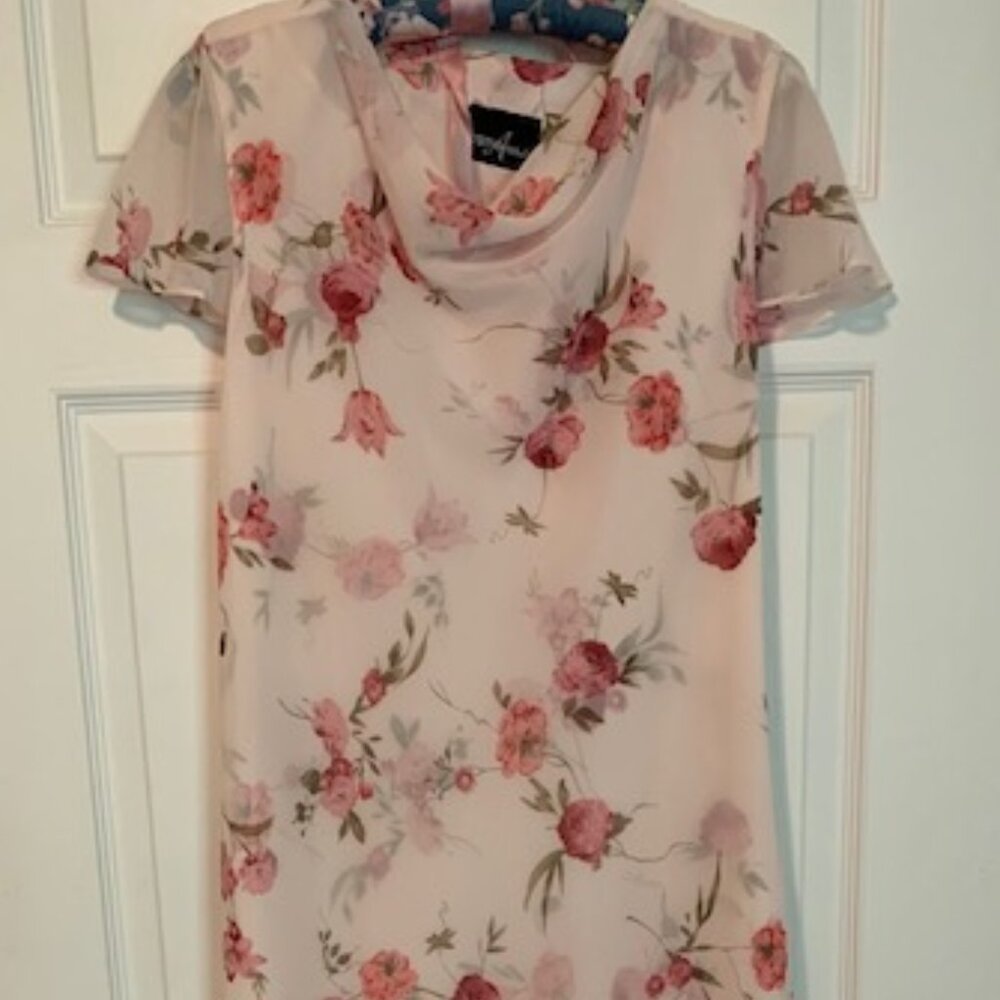 Vintage 90's Pink Floral Overlay Dress Positive Attitudes